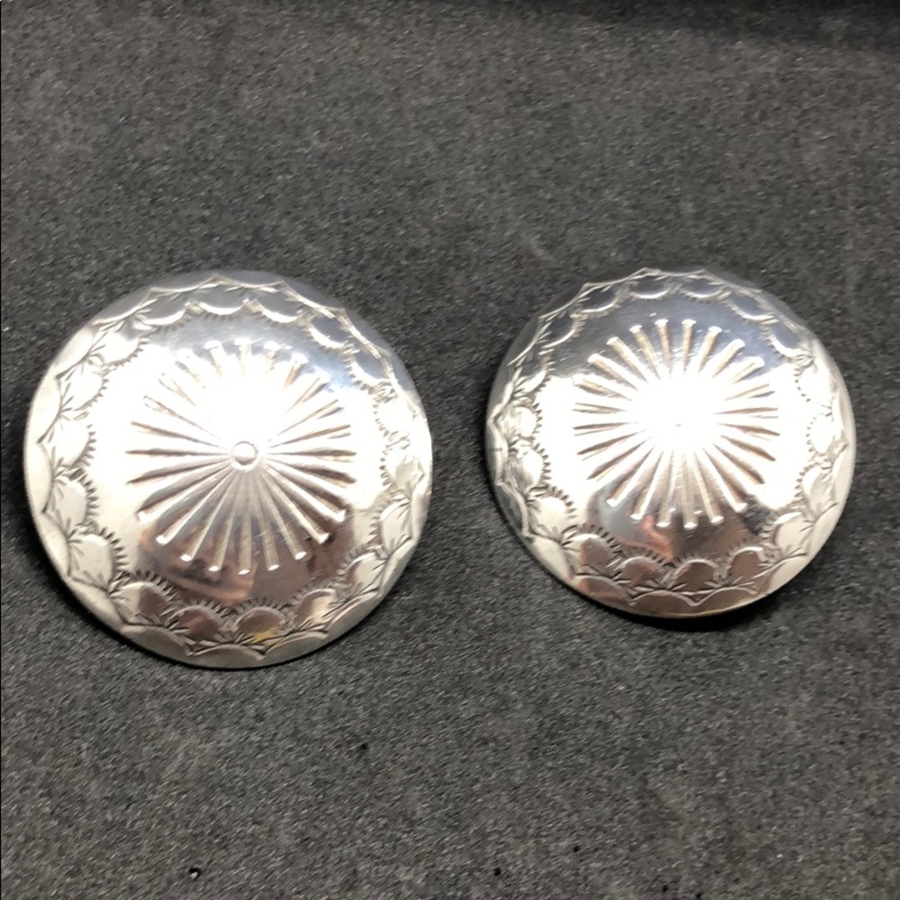 Jack Tom Navajo Sterling Silver Concho Earrings